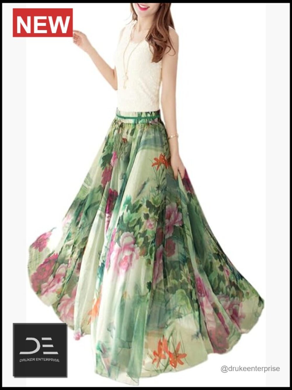 Women Maxi Full Length Blending Chiffon Long Skirt Beach Skirt Elastic Waist